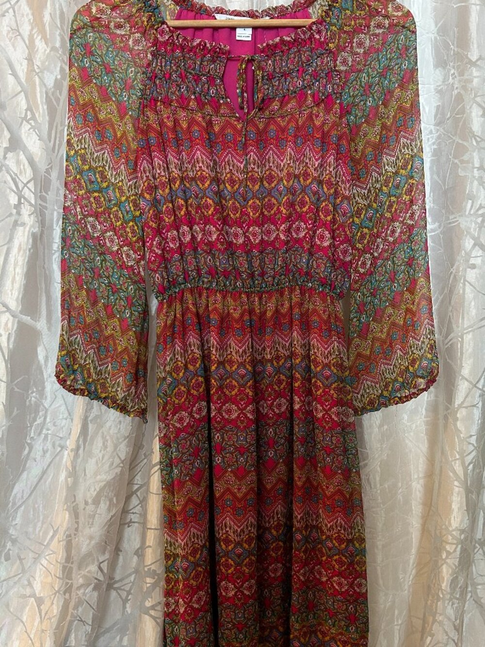Boho style multi-colored floral patterned dress.